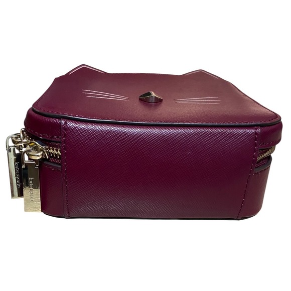 Kate Spade New York Meow Cat Daisy Crossbody Bag Burgundy Saffiano Leather - Picture 11 of 16